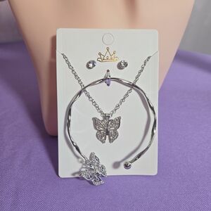 Elegant Silver Butterfly Jewelry Set